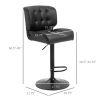 Adjustable Bar Height Stools Set of 2, Thick Padded Cushion & Metal Footrest for Home Bar, Black