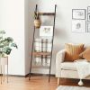 10-Tier Wooden Blanket Ladder with 5 Removable Hooks, Farmhouse Wall-Mounted Quilt Rack & Freestanding Towel Storage Shelf for Living Room and Bathro