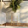 Mid-Century Modern Indoor Metal Pot Planter with 4-Leg Gold Metal Base - 18" H x 13.75" W