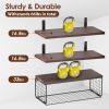 2 In 1 Floating Shelves Wall Mounted with Storage Basket Bathroom Shelves Over Toilet Wooden Shelves for Bedroom Living Room Kitchen Office Wall Deco