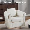 Swivel Accent Chair with Ottoman Set, Modern Chenille Barrel Armchair with Removable Back Pillow & 2 Armrest Covers for Living Room, Bedroom, Office,