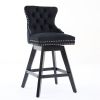 Swivel Velvet Barstools with Button Tufted Decoration and Wooden Legs, and Chrome Nailhead Trim, Leisure Style Bar Chairs,Bar stools, Set of 2 (Black