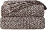 Coffee Knitted Throw Blanket for Couch, Soft, Cozy Machine Washable 100% Cotton Sofa Knit Blankets, Heavy 3.0lb Weight, 51 x 63 Inches, Coffee and Wh