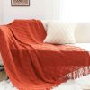 Red Diamond Pattern Knitted Throw Blanket with Tassels – Soft and Cozy Decorative Blanket