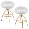 2pcs Teddy Velvet Gold-plated Iron Feet Bar Stool Weaving Style White With Swivel