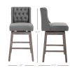 Bar Height Bar Stools Set of 2, 180 Degree Swivel Barstools with Solid Wood Footrests and Button Tufted Design, 30" Seat Height Bar Chairs for Kitche