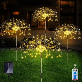 Outdoor Solar Garden Lights;  4 Pack 120 LED Copper Wire Waterproof Solar Garden Fireworks Lamp with Remote;  8 Modes Decorative Sparkles Stake Lands (Color: Warm White)