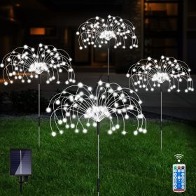 Outdoor Solar Garden Lights;  4 Pack 120 LED Copper Wire Waterproof Solar Garden Fireworks Lamp with Remote;  8 Modes Decorative Sparkles Stake Lands (Color: Cool White)