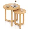 Round Nesting Coffee Table Set of 2 Wood Nesting End Tables with Thickened Top