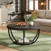 Wooden Coffee Table, 2-Tier Round Central Cocktail Table with Shelvesg