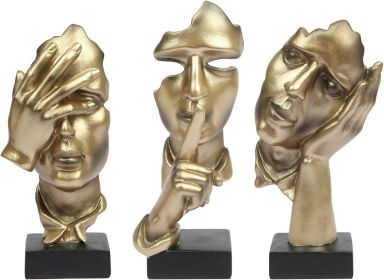3 Pcs Thinker Statue, Silence is Gold Abstract Art Figurine, No Hear No See No Speak Modern Home Resin Sculptures Decorative Objects Decor for Home O (Color: 3 Pcs Gold)