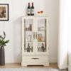 Glass Cabinet Lighted Glass Cabinet Curio Display Cabinet with Adjustable Glass Shelves 2 Doors and 1 drawer Cabinet Bulb Included Cherry