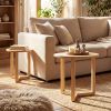 Round Nesting Coffee Table Set of 2 Wood Nesting End Tables with Thickened Top