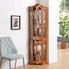 Curio Cabinet Lighted Glass Display Curio Cabinet w/Tempered Glass Doors and Shelves, Crown Corner Cabinet with Bulb, Corner Storage Decoration for L