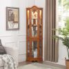Curio Cabinet Lighted Glass Display Curio Cabinet w/Tempered Glass Doors and Shelves, Crown Corner Cabinet with Bulb, Corner Storage Decoration for L