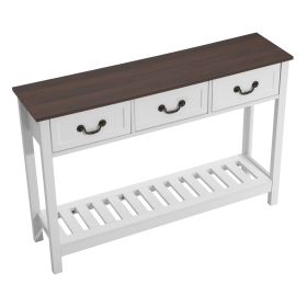 VEVOR 47 in Console Table, Farmhouse Desk Behind the Couch with Drawers and Bottom Storage Shelf (Color: White)