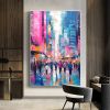 Hand Painted Oil Painting Abstract Cityscape Oil Painting on Canvas Original Urban Scenery Painting Modern Building Art Living room Wall Decor Cu