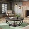 Wooden Coffee Table, 2-Tier Round Central Cocktail Table with Shelvesg