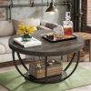 Wooden Coffee Table, 2-Tier Round Central Cocktail Table with Shelvesg